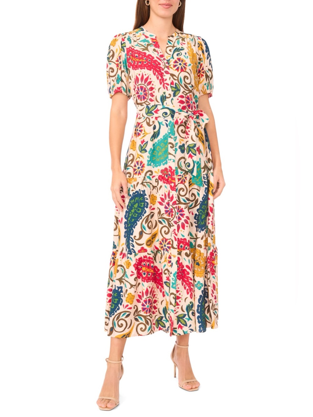 Halogen Short Sleeve Tie Waist Maxi Dress